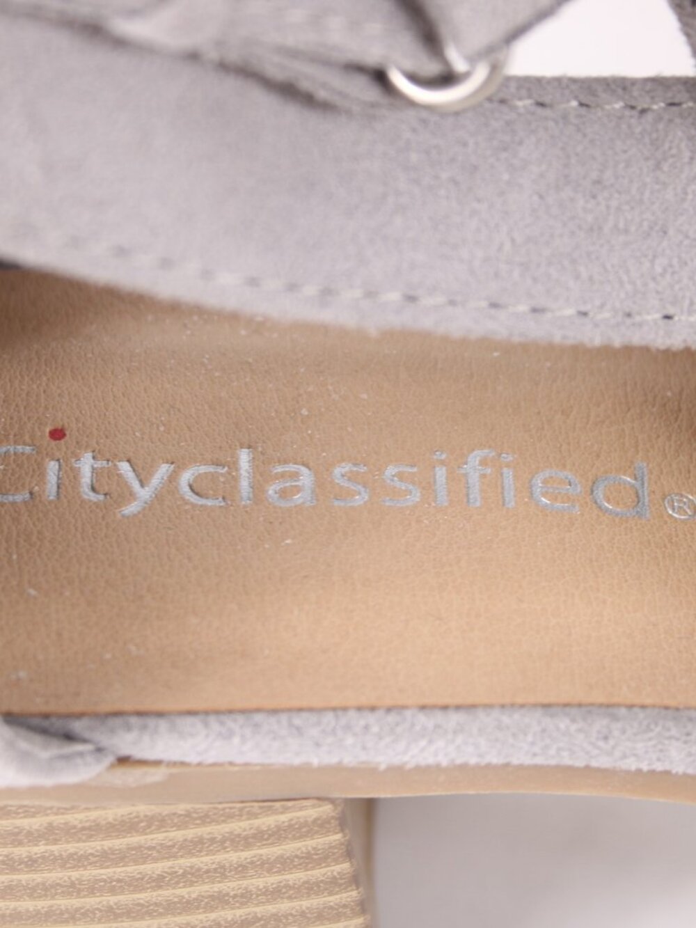 City Classified Heeled Booties Sz 10 Gray Buckled Peep Toe Man Made 2" Bootie - Picture 7 of 8